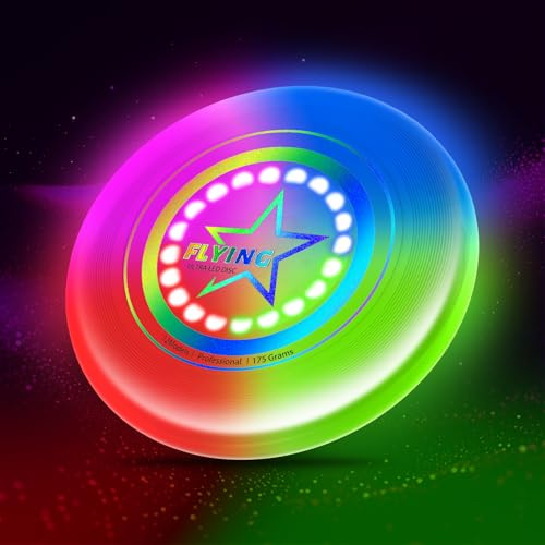 LED Flying Disc Toys for Kids Adults, Light Up Flying Saucer Sport Yard Disc Toy for Outdoor Beach Accessories Backyard Lawn Park, Sports Toy Set Family Game, Cool Birthday Gift for Kid Boy Girl Teen