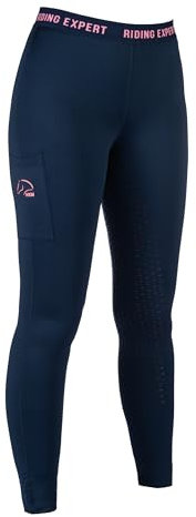 HKM Mädchen Graz Style Silikon Vollbesatz Leggings, Dunkelblau/Neon Koralle, 6-7 Jahre