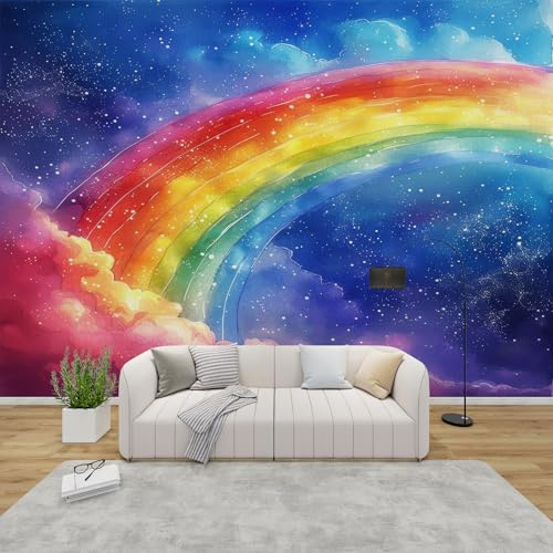 PaxGloz Fototapete Regenbogen Tapete Bunte Aquarell Kinderzimmer Tapeten Vliestapete Modern Wandtapete Wohnzimmer Schlafzimmer Kinderzimmer Wanddeko Motivtapeten 300 x 210 cm (B x H)