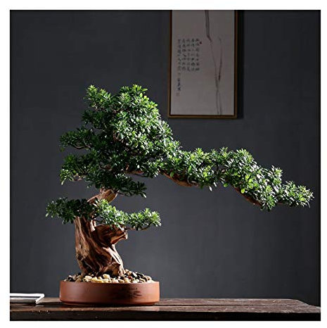 JYBNBBE Artificial Bonsai Tree Artificial Rhododendron Tree Faux Bonsai Tree Faux Potted Houseplant Pebbles, Green, Home Decoration Gifts Artificial Trees
