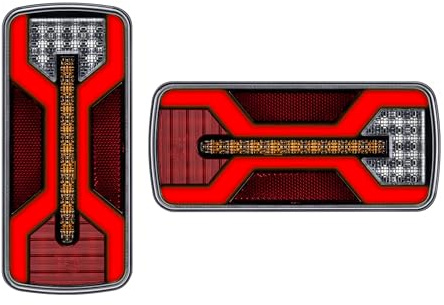 MelTruck 2x Neon-LED Rückleuchte 5/6 Funktionen 12V 24V LKW Anhänger Wohnwagen IP67 E9 – Kabel oder Bajonett mit Smart Load (2. 5 Funktionen – Bajonett 5-polig)