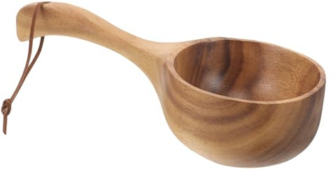 Anneome Louche à Eau Pratique en Bois Marron pour Sauna et Bain, Cuillère à Eau Design Unique, Légère, pour Hôtel et Usage Domestique