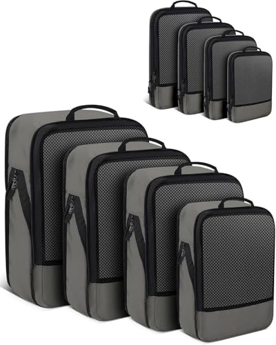 BAGLHER Packwürfel Kompression für die Reise - Extrem platzsparender Koffer-Organizer-Set, wasserdichte Packtaschen,Grau