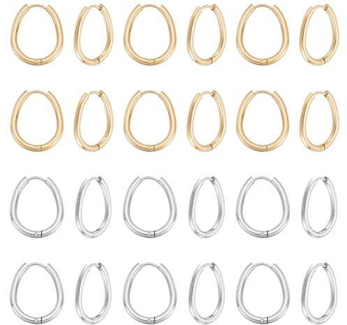 UNICRAFTALE 24Stk Creolen Ohrmanschetten für DIY Schmuckherstellung | 2 Farben,Edelstahl,22,5mm,Ohrring Komponenten,Knorpel Ohrring,Ohrdraht,Zubehör für Schmuckherstellung,mit Rastverschluss