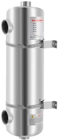 200K BTU Stainless Steel Heat Exchanger - 304 Pool Heat Exchanger for Swimming Pool, Spa, Hot Tub, 1 & 1.5 FPT Ports, Salt Water Resistant
