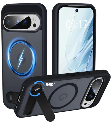 New-One Handy Hülle Für Google Pixel 10/10 Pro [360° Unsichtbarer Kickstand] [Magnetisch & Magsafe Kompatibel] [Militärisch Stoßfest] Silicone Bumper Dünn 5G Ständer Case - Matte Schutzhülle Schwarz