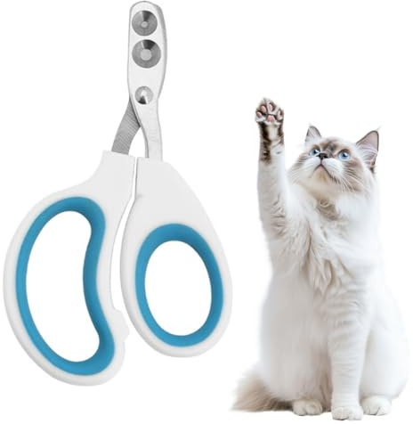 GWEOR Krallenschere Katzen Doppelloch, Katzen Nagelschere, Katzenkrallenschneider, Ausgezeichnete Krallenschere liegt gut in der Hand, Katzenschere ist sehr einfach und sicher anzuwenden, Blau