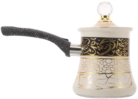 KICHOUSE Cafetera Turca Retro de Acero Inoxidable de 550ml Diseño Ergonómico y Vertido Seguro para Uso en Café Estilo Europeo Vintage Blanco