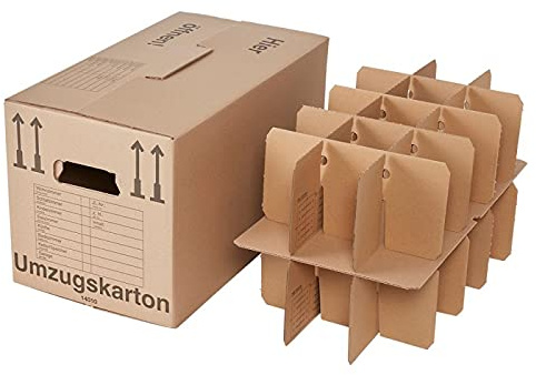 BB-Verpackungen 25x Gläserkartons Umzugskartons 2-wellig 15-30 Fächer (25 Stück) | stabil, stapelbar, bruchsicher & bis 40kg Tragkraft