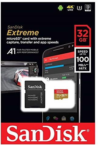 SanDisk SDSQXNE-032G-GN6MA Extreme - Tarjeta de Memoria MicroSDHC de 32 GB (hasta 90 MB/s, Clase 10 U3)