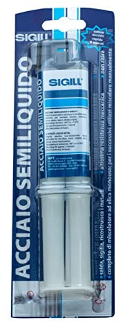 SIGILL, Acciaio Semiliquido, Adesivo Bicomponente a Base Epossidica ad Alta Reattività, Ideale per Incollare, Sigillare e Ricostruire Metalli, Elevata Resistenza Meccanica, Blister 25 gr