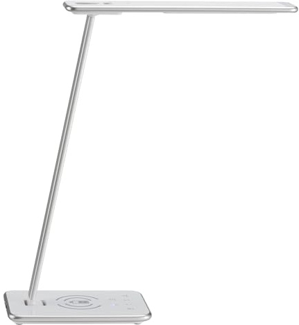 Unilux, Lámpara de Escritorio LED Jazz, Puerto USB, Cargador Inalámbrico, Control de Temperatura e Intensidad Táctil, Color Gris Metalizado