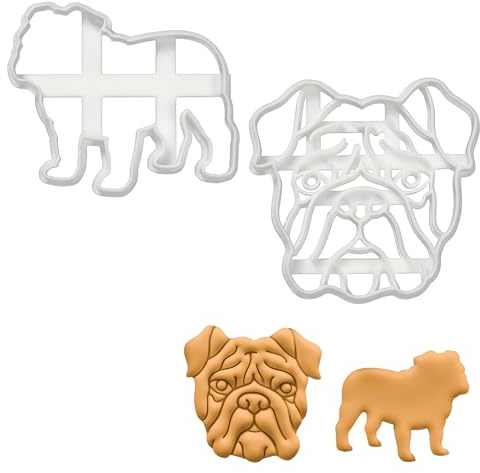BAKERLOGY Set of 2 English Bulldog Cookie Cutters (Designs: English Bulldog Silhouette and English Bulldog Face) - Detailed Biscuit Cutter Design for Baking and Crafts, Ideal on Fondant, Dough, Clay
