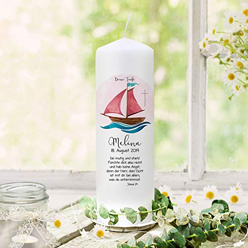 Taufkerze Kerze zur Taufe Segelboot Schiff rosa Kreuz Wunschname Spruch Datum individualisierbar wk148 - ausgewählte Größe: *1. Taufkerze*