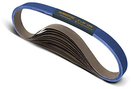 POWERTEC 1x30 Sanding Belts, 15PK, 3 Each of 24/36/60/100/120 Grits, 1 x 30 Inch Aluminum Oxide Sanding Belts for Belt Grinder, Belt and Disc Sander, Knife Sharpening, Woodworking (41300-1Z)
