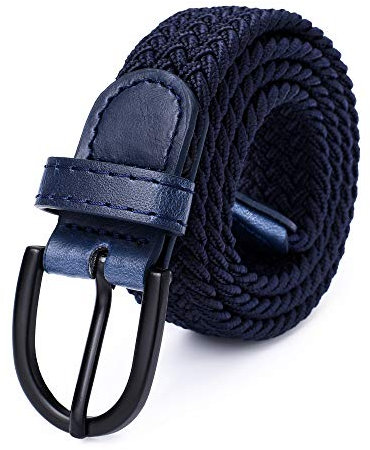 Mile High Life Junior geflochtene elastische Stretchgürtel | Dornschnalle | PU Loop-Endspitze | Jungen Mädchen | 2,5 cm breit (Navy, X-Small 46cm (61cm Length))