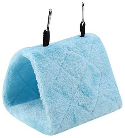 Cuccia a Nido Sospesa in Peluche Morbida, Amaca per Uccelli e Pappagalli, Tenda a Gabbia Calda per Inverno, Letto-Giocattolo per Animali Domestici (M - Blu)
