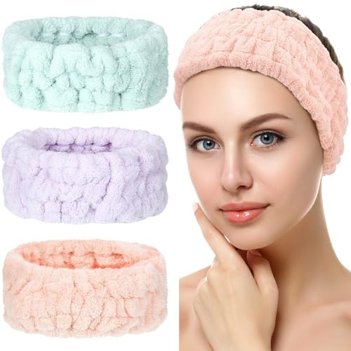 3 Pièces Bandeaux de Lavage de Visage Serre-Tête de Maquillage Bandeau de Soin de Peau Bandeau Facial de Spa en Polaire pour Femme Fille Sport Yoga (Orange Clair, Violet Clair, Vert Clair)