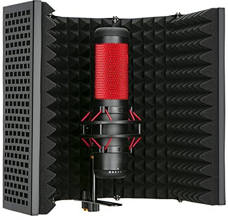 Bouclier d'isolation pour Micro – Reflection Filter Anti-Pop Mousse Absorbant Bouclier Acoustique Portable réglable avec Mousse absorbante pour Studio Vocal (5 Panneaux)
