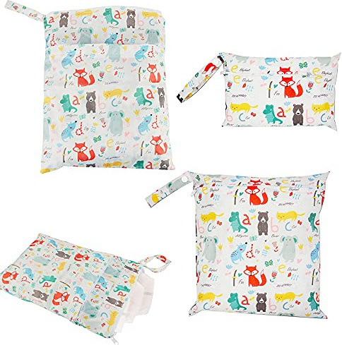 Wet Dry Cloth Windeltaschen*3, XiXiRan Wasserdichte Wet Bag, Wickeltasche, Nasstaschen für Babys Windeln, Waschbare Reisetaschen, mit Reißverschluss/Handschlaufe, S/M/L Drei Größen, Zufällige Farben