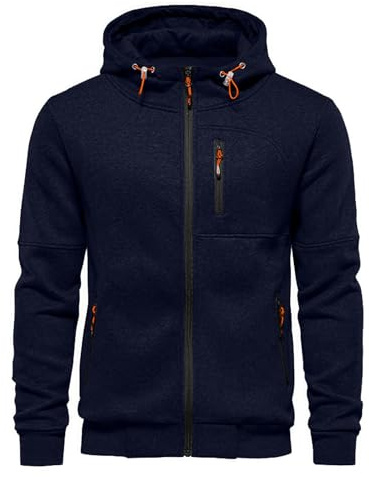 VANVENE Huvtröjor för män, sweatshirt med dragkedja, lätta jackor, jumper, tröja, Marinblått Xsp, XL