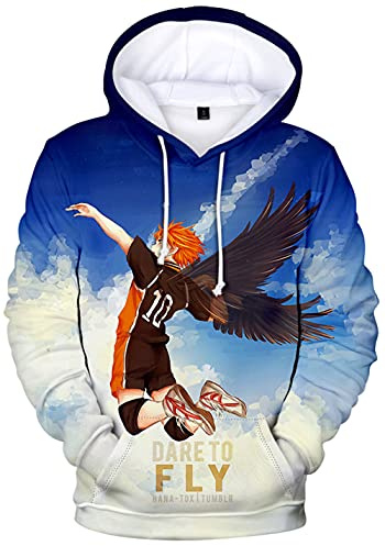 YIMIAO Unisex 3D Printed Haikyuu Manga Anime Karasuno High School Hoodie Volleyball Junior Kapuzenpullover Outwear Herren Damen Frau Teenager Pullover(L)