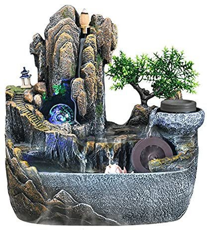 Fuente de mesa Fuente de mesa cubierta de la montaña de la montaña de la montaña de la montaña de la montaña con la rueda hidráulica de la bola de balón para el regalo y la decoración Decoración de re