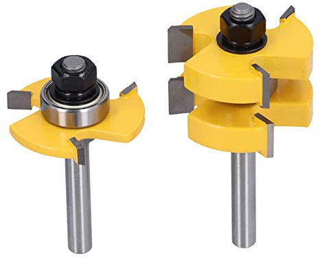 Estink Tongue and Groove Router Bit Set, Adjustable T-Shape 3-Teeth Woodworking Milling Cutter 8mm Shank for Trim & Joinery Tools - 2 Piece Wood Router Bits for Cabinet Making & Furniture Jointing