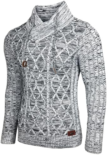 Baxboy Herren Grobstrick Pullover Strickpullover Stehkragen Winter-Freizeit-Jacke Muster Design Meliert Sweatshirt Pulli B-292