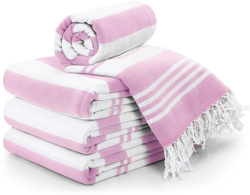 Utopia Towels - Toalla turca de playa 100 % algodón, gran tamaño, antiarena, ligera, secado rápido, prelavada, toalla peshtemal grande para viajes, rosa, 4 unidades (101,5 x 183 cm)