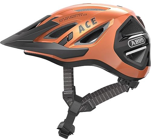 ABUS Stadthelm Urban-I 3.0 ACE - sportlicher Fahrradhelm mit LED-Rücklicht, verlängertem Schirm und Magnetverschluss - für Damen und Herren - Orange, Größe L