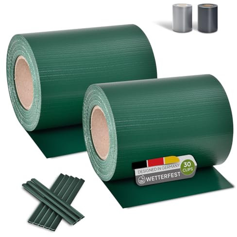 Juskys Strisce frangivista in PVC per recinzioni a Doppia Barra Set da 2-2 Rotoli da 35m x 19cm - 60 Clip di Fissaggio - Pellicola frangivista frangivento - Verde