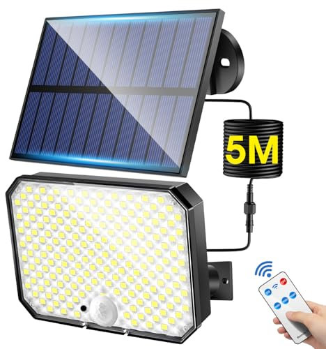 Solarlampen für Außen mit Bewegungsmelder, 190 LED Solar Lampe Outdoor, 3 Modi Solarleuchte mit Bewegungsmelder LED Solar Licht, IP65 Wasserdicht Outdoor Lampe Solar, Solarstrahler für Außen Garten