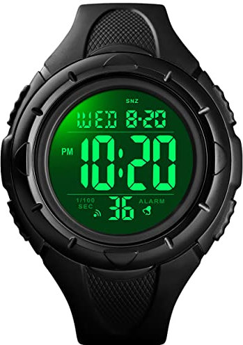 kieyeeno Digitale Orologi da Polso da Uomo, Impermeabile Fino a 5 atm Orologio Sportivo con Allarme,Orologio da Esternicon Retroilluminazione a LED Nero Bianco