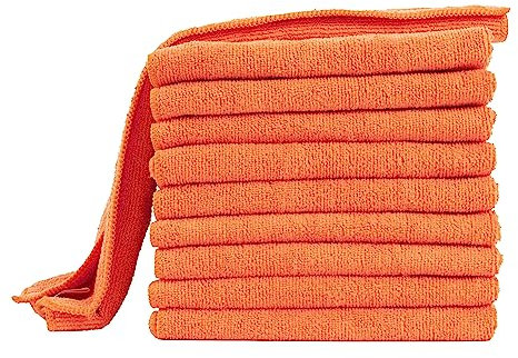 Lot de 10 chiffons de nettoyage en microfibre de qualité supérieure - Extra absorbants - Qualité supérieure - 300 g/m² - Pour barista, voiture, maison, 40 x 40 cm - Orange