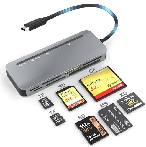 Multi Kartenleser USB C, 7 in 1 USB C SD Kartenleser für SD/TS/MS/XD/CF Kartenlesegerät USB C,Memory Stick Pro Duo Kartenleser, XD Card Adapter Mit fünf Karten, 5Gps, Plug-and-Play