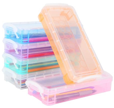 FAMCUCHE Lot de 6 boîtes à crayons empilables transparentes - 22 x 10 x 4 cm - 6 couleurs - Organisateur de bureau - Pour papeterie, crayons aquarelle, pinceaux et outils de dessin
