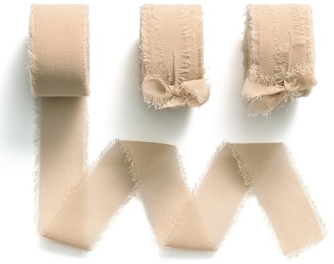 MORSUNBELA Chiffonband, 3 Rollen, elfenbeinfarbenes Schleifenband, 25 mm x 4,5 Meter, Geschenkband, Bänder für Hochzeiten, Dekorationen, Brautsträuße