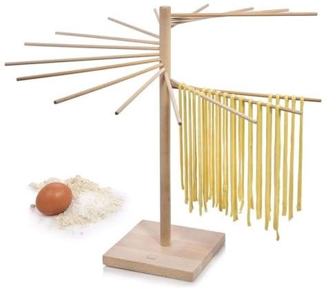 zklaseot Pasta Drying Rack, Wooden Pasta Dryer, Foldable Fresh Pasta, Pasta Rack for Drying, with 16 Removable Arms, All Pasta