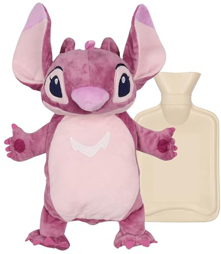 Angel, Lilo und Stitch Wärmflasche mit weichem Bezug, Naturkautschuk 1l
