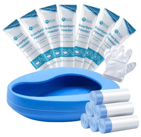 Bed Pan Bundle Set | x1 Bed Pan, x30 Liners, x30 Disposable Gloves, x30 Absorbent Pouches | Ergonomic Bedpans for Adult Men and Women by Bio-Lec Mobility