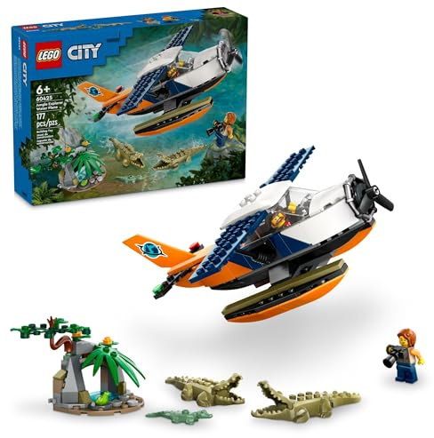 LEGO City Jungle Explorer Wasserflugzeug Spielzeug Bauset, baubares Wasserflugzeug für Jungen und Mädchen ab 6 Jahren, lustiges Sommerspielzeug oder Kinder-Geschenkidee mit 2 Minifiguren, einem Frosch