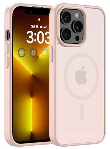 ORDA Magnetisch Hülle für iPhone 13 Pro 6,1 Zoll Kompatibel mit MagSafe,für iPhone 13 Pro Case Durchscheinende Matt Handyhülle Rückseite Dünn Stoßfest Schutzhülle Rosa