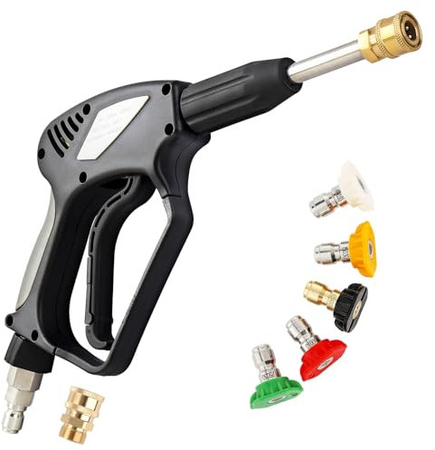 Kurze Hochdruckreiniger-Pistole mit Drehgelenk, max. 5000 psi, 3/8-Zoll-Stecker und 6,35 mm Schnellanschluss-Ausgang, Hochdruckreiniger-Pistole kompatibel mit Schaumkanone für Autowäsche, 5