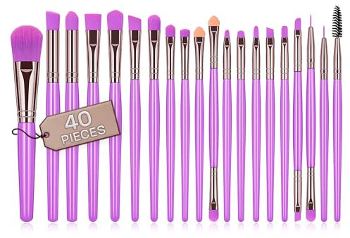 Pennelli make up professionali set 40 pezzi setole sintetiche di qualità correttore pennelli per ombretto pennelli per fard pennelli trucco kit pennelli make up (Lilla)