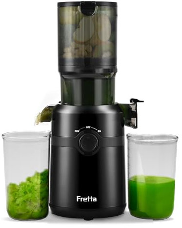 Fretta Cold Press Juicer Machines, Self-Feeding juicer with 108mm&1.0L Feeding Chute for Whole Fruits and Vegetables, Automatic 200W Masticating Juicer, High Yield Juice Extractor, BPA-Free, Black