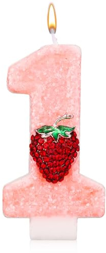 Erdbeerkerze Nummer 1, Süße Beeren Kerze Nummer Eins Tortenaufsatz mit Erdbeermotiv Deko-Zubehör für den Ersten Geburtstag Hochzeitsfeier Babyparty-Dekoration