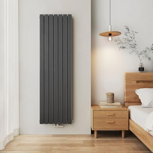 EMKE Radiatore Verticale, 1800x540 mm,Piatto con Design a Connessione Centrale, Radiatore a Doppio Pannello Murale, Antracite, 1949 Watt