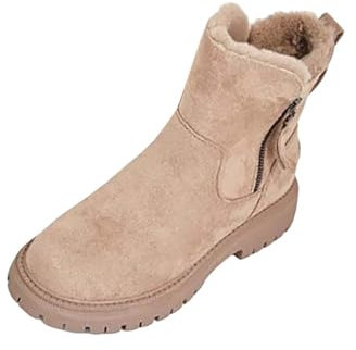 Genérico Botas Borrego Mujer Botines Impermeables Mujer Botas con cremallera lateral para mujer Botines Botas Zapatos sencillos para damas Zapatos casuales Botas Cowboy de Mujer Botas Pelo (Beige, 36)