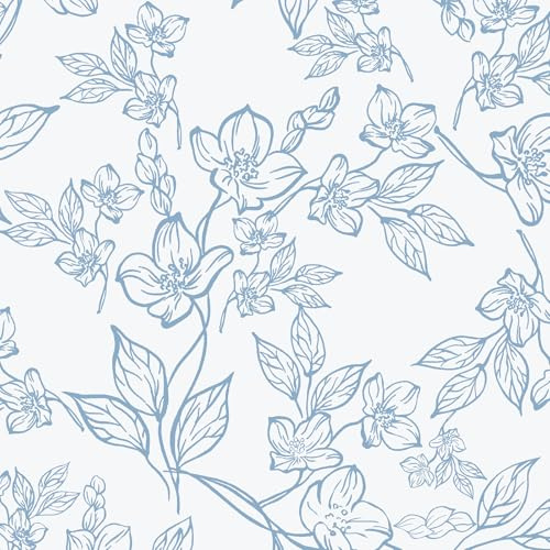 LiKiLiKi Papier peint autocollant 44 cm x 5 m - Papier peint à décoller et à coller - Motif floral bleu et blanc - Papier peint Art déco amovible pour salon, chambre à coucher, armoire